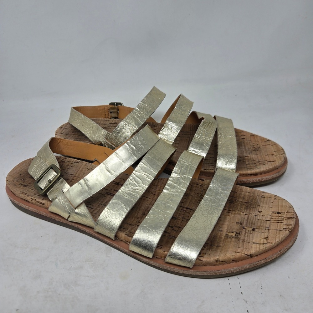 Kork-Ease Womens Gold Metallic Leather Strappy Flat Sandals KE005130 Size 9M